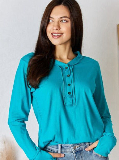 Zenana Exposed Seam Thumbhole Long Sleeve Top